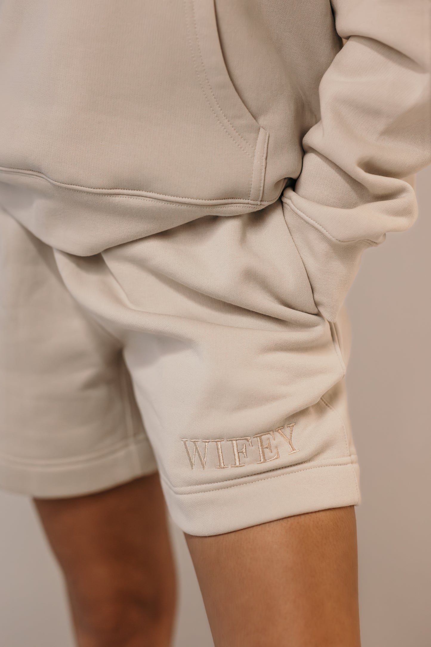 Wifey shorts elastic waistband detail premium fleece fabric