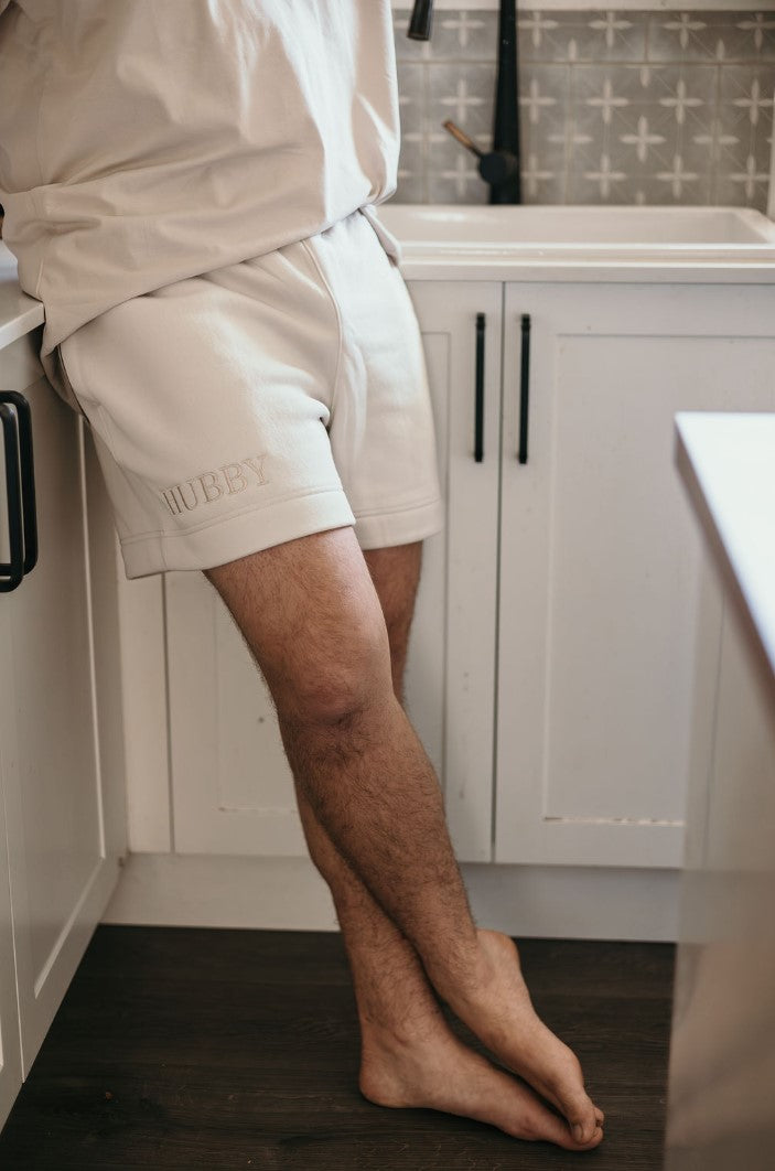 Hubby shorts bone colour fleece casual groom outfit