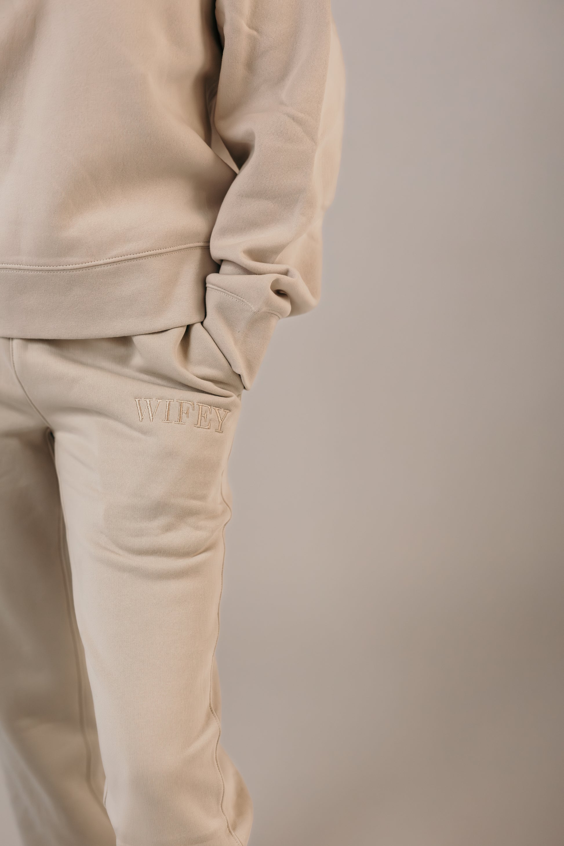 Bridal track pants side view relaxed fit bone colour loungewear