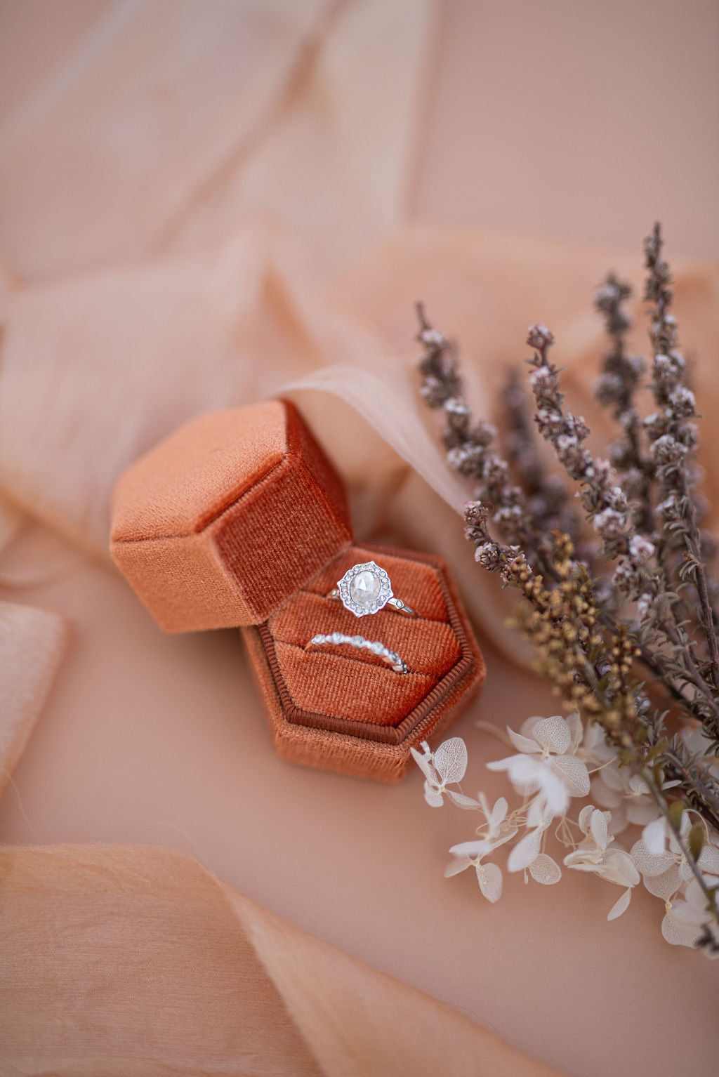 Terracotta velvet hexagon ring box luxury wedding ring holder