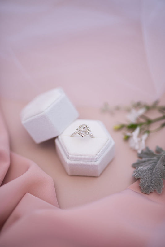 White velvet hexagon ring box luxury wedding ring holder