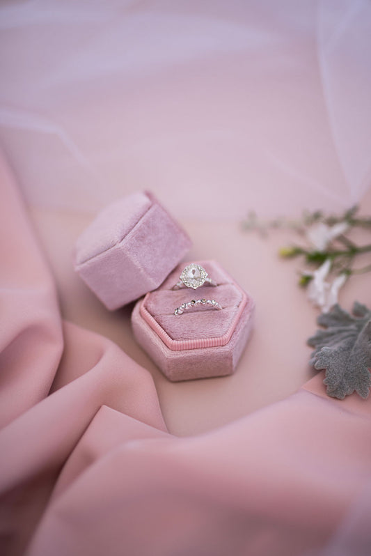 Pink velvet hexagon ring box luxury wedding ring holder
