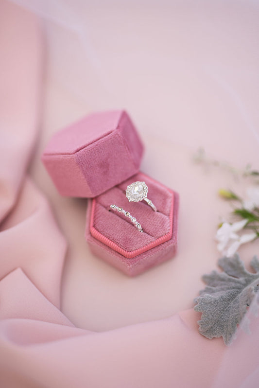 Blossom pink velvet hexagon ring box luxury wedding ring holder