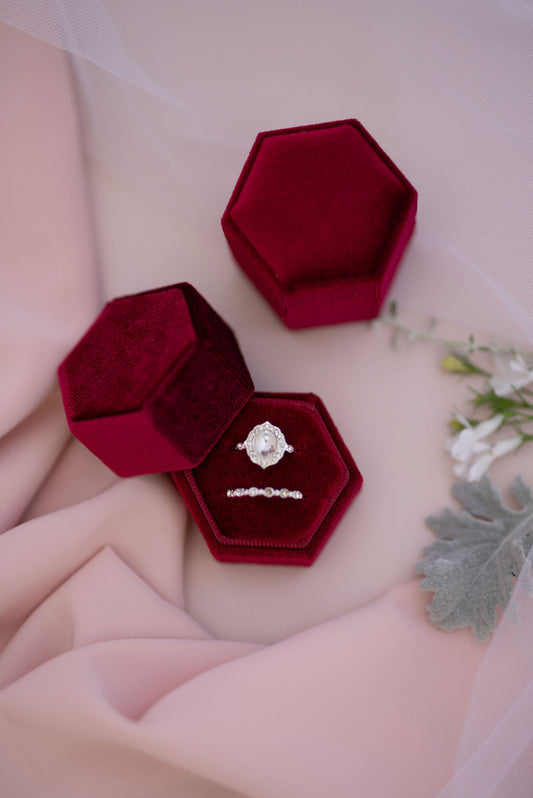 Red velvet hexagon ring box luxury wedding ring holder