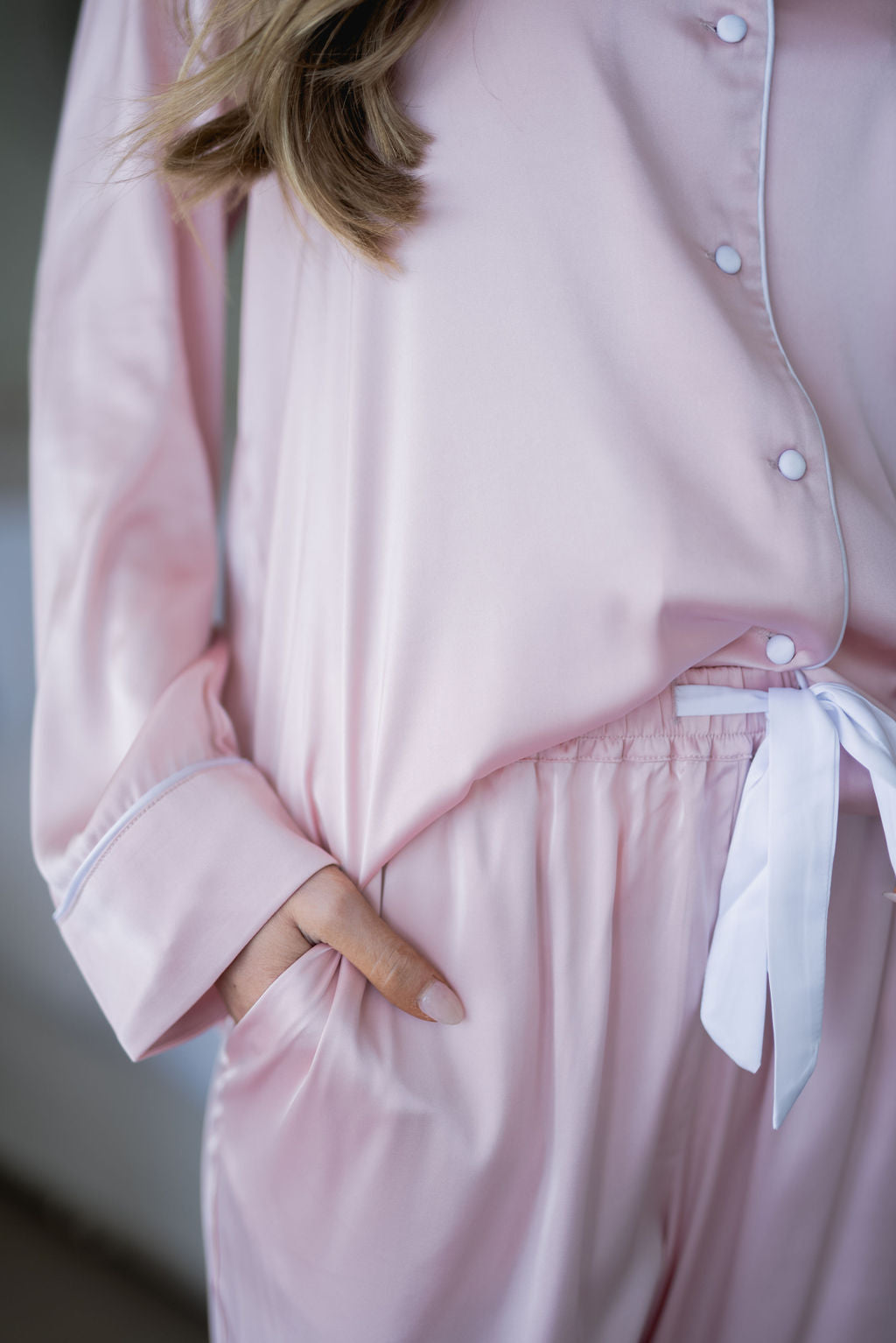 Relaxed fit satin pyjama set lifestyle image